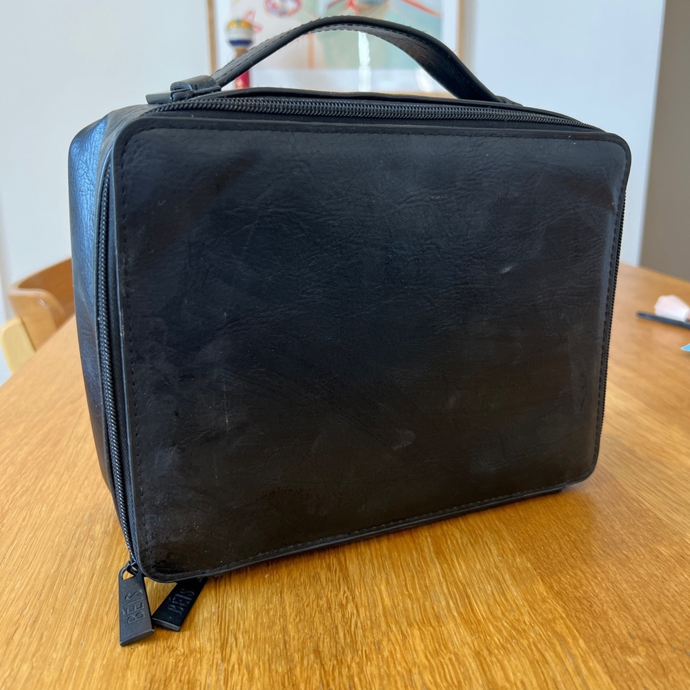 Beis Black Leather Makeup Bag